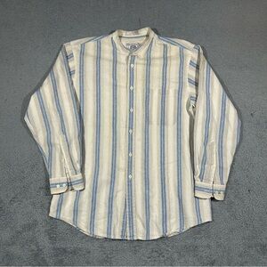 John Ashford Men's Blue and Cream Striped Shirt